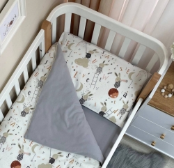 Set lenjerie de schimb pentru patut bebe 3 piese Mix iepurasi gri